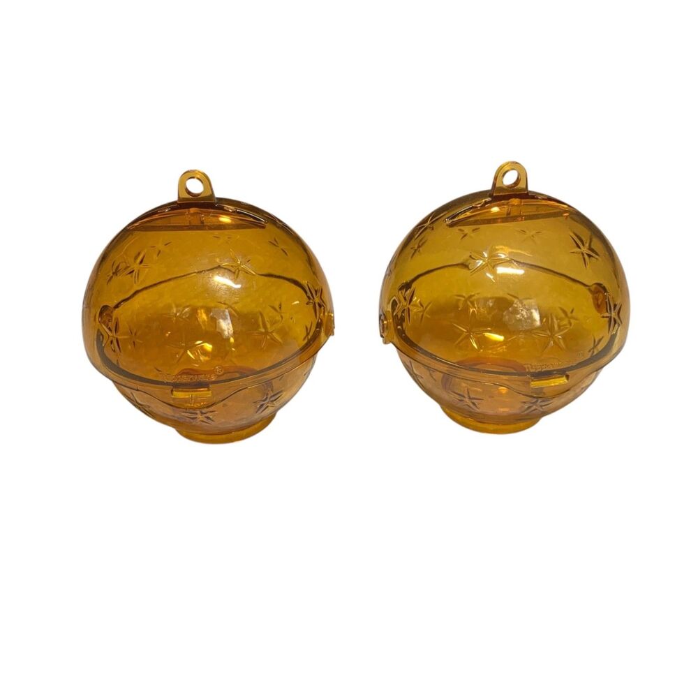 Tupperware Christmas Hinged Amber Acrylic Ball Candy Dish Ornaments Set of 2